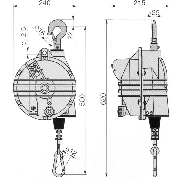 Federzug-Balancer Serie 9361 - 9371 - technische Zeichnung