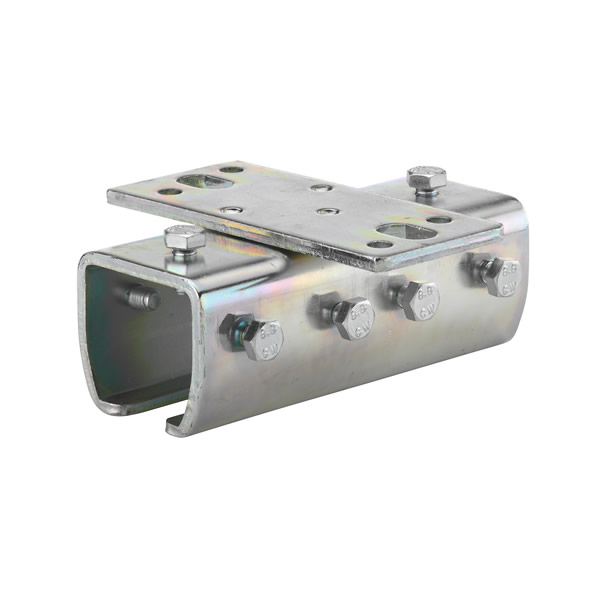 Laufschienenverbinder und Halter mit Deckenbefestigungstraverse, Stahl verzinkt (Bei Anwendung mehrerer C-Profillaufschienen) Laufschienenverbinder und Halter mit Deckenbefestigungstraverse, Stahl verzinkt (Bei Anwendung mehrerer C-Profillaufschienen)